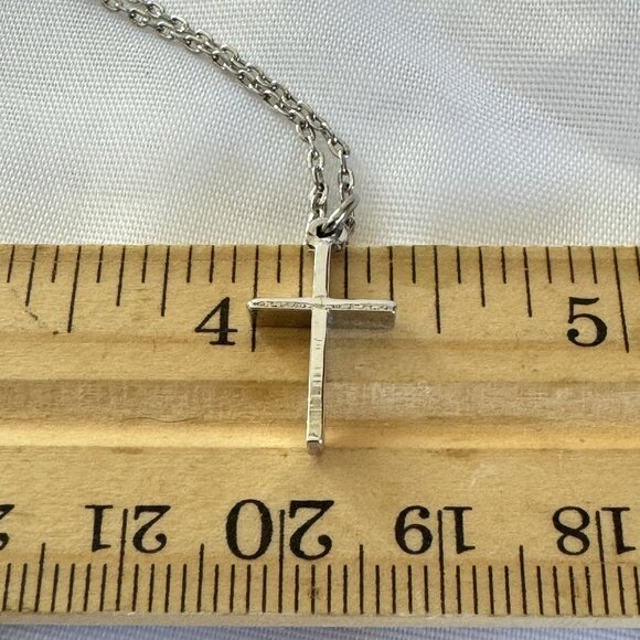 VTG Solid Sterling Silver 925 Cross Cable Link Pendant Necklace Size 15'' Length - Picture 9 of 11